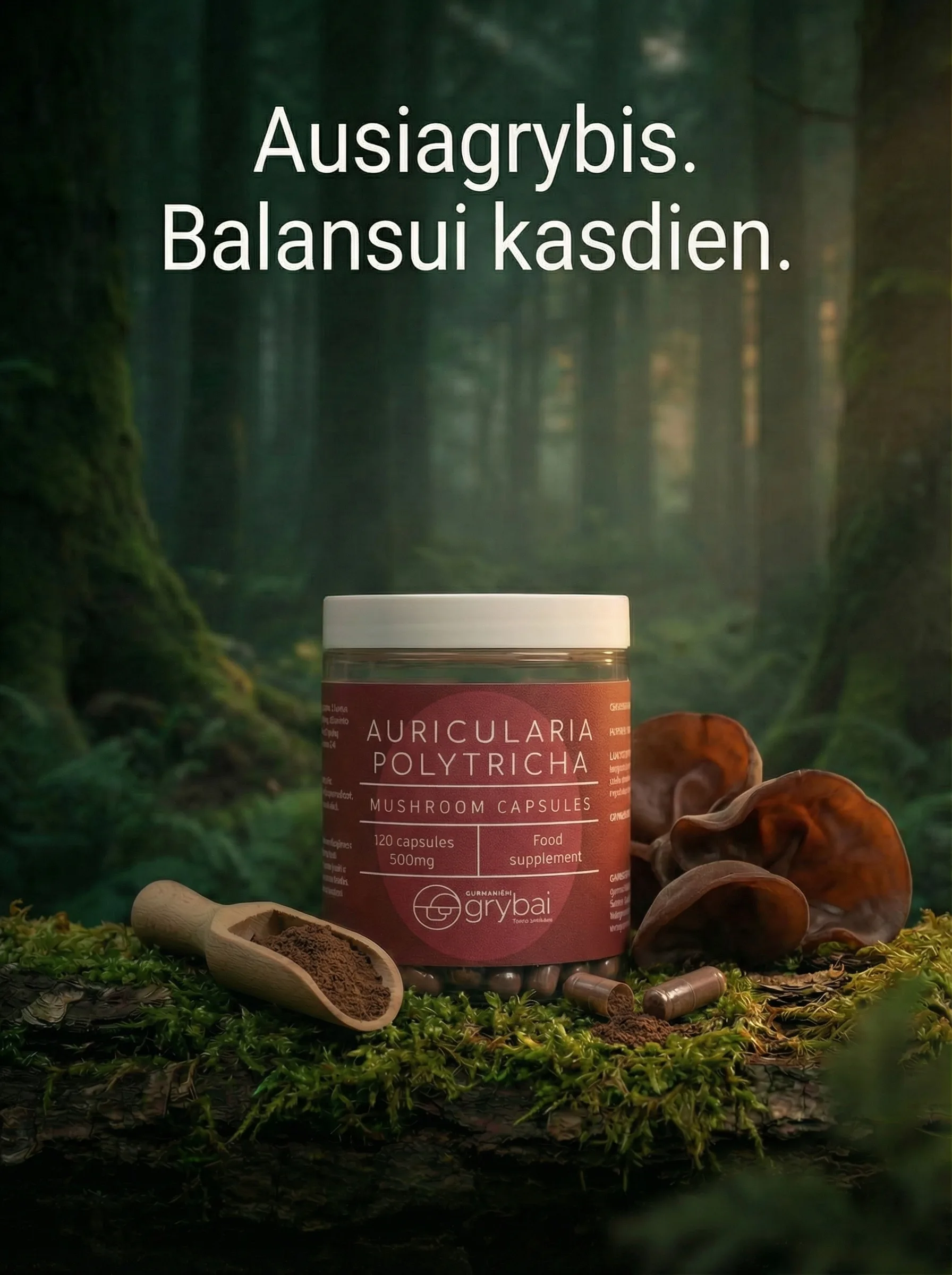 Ausiagrybio miltelių kapsulės