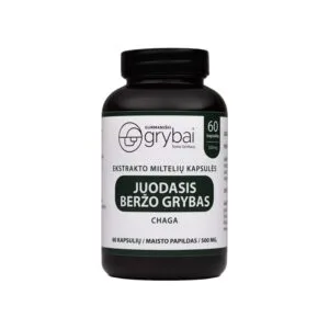 Chaga grybų miltelių ekstrakto kapsulės (Lt. Juodasis beržo grybas / Lot. Inonotus obliquus) - Maisto papildas