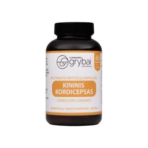 Cordyceps grybų ekstrakto miltelių kapsulės (Lt. Kininis kordicepsas / Lot. Cordyceps sinensis) - Maisto papildas