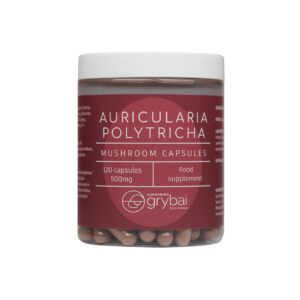 Ausiagrybio grybų miltelių kapsulės (Lt. Ausiagrybis / Lot. Auricularia polytricha) - Maisto papildas