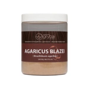 Džiovintų Agarikus blazei grybų milteliai (Lt. Braziliškasis agarikas / Lot. Agaricus blazei)