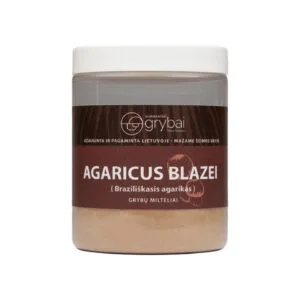 Džiovintų Agarikus blazei grybų milteliai (Lt. Braziliškasis agarikas / Lot. Agaricus blazei)