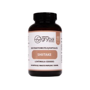Shiitake grybų miltelių ekstrakto kapsulės (Lt. Valgomasis dantenis / Lot. lentinula edodes) - Maisto papildas