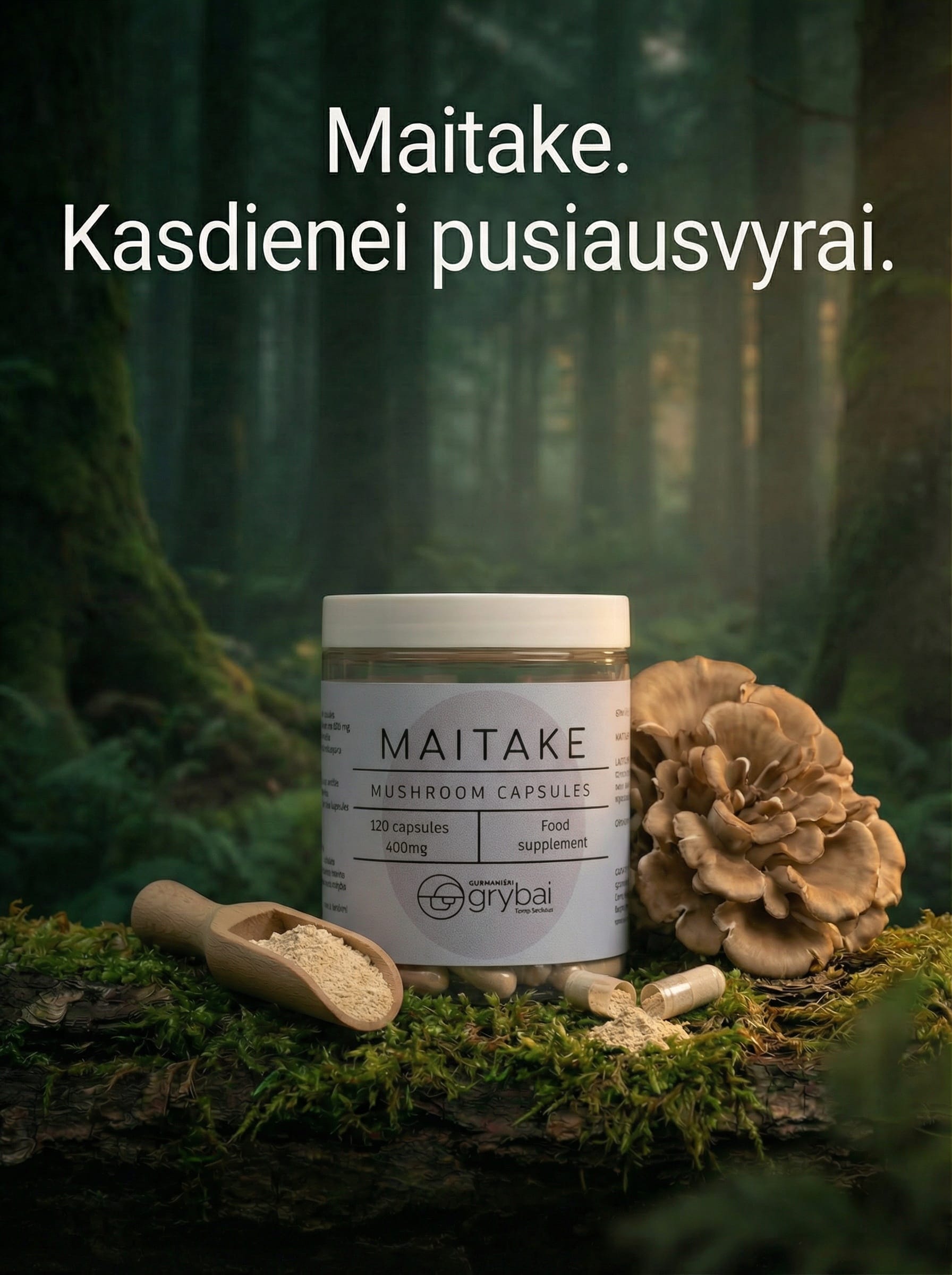 Maitake miltelių kapsulės