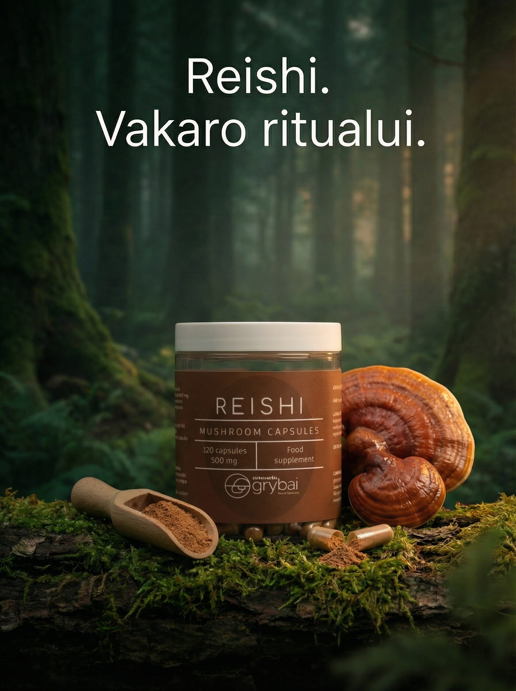 Reishi miltelių kapsulės