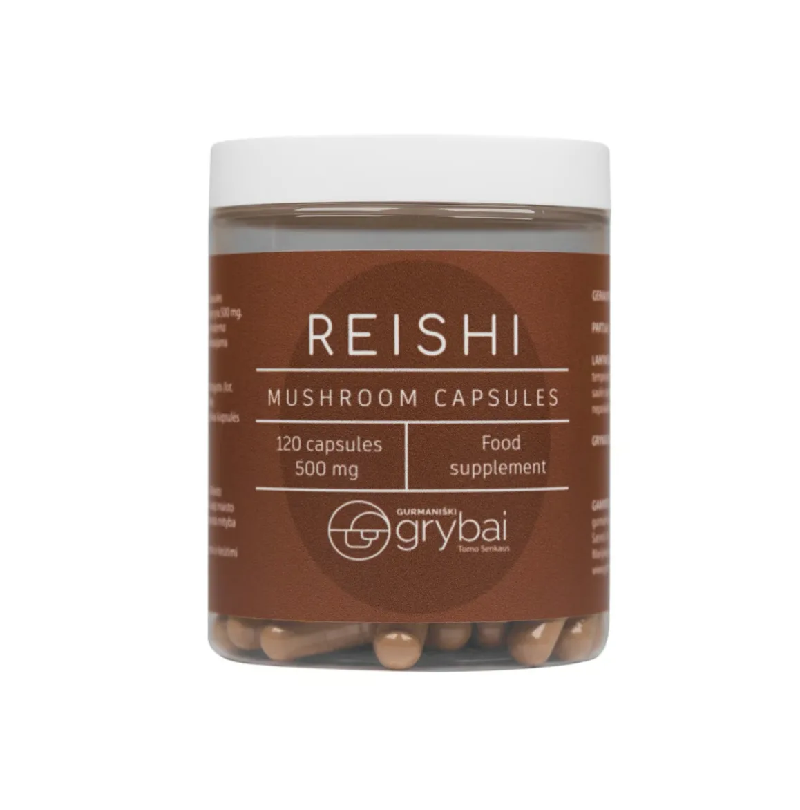 Reishi grybų miltelių kapsulės 120 kap. - 60 g. - Maisto papildas
